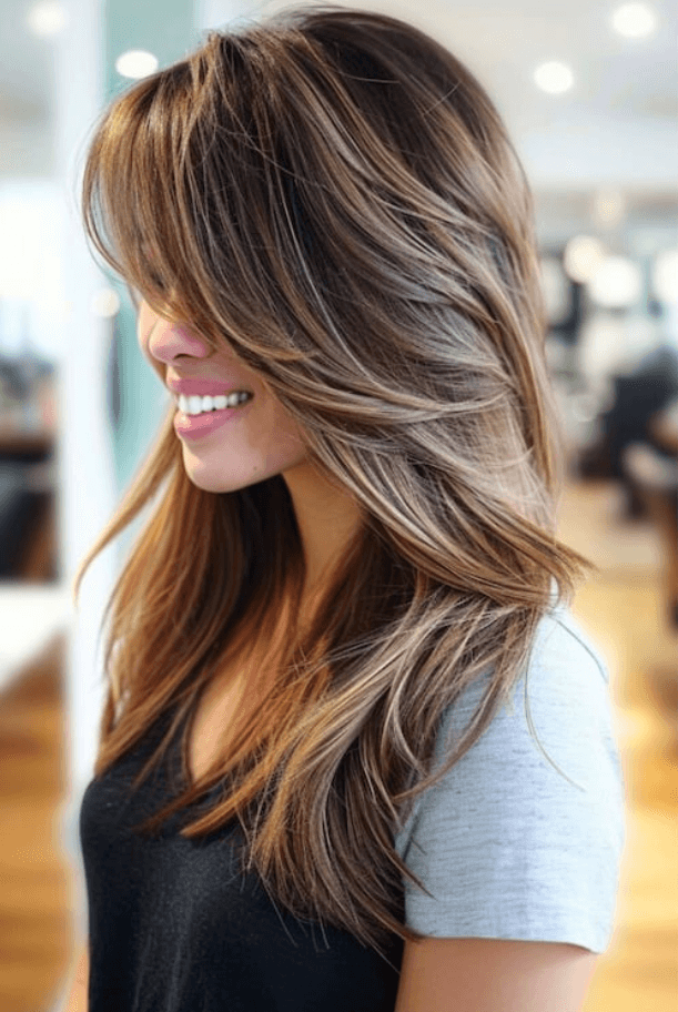 Long, Layered Side-Swept Bangs