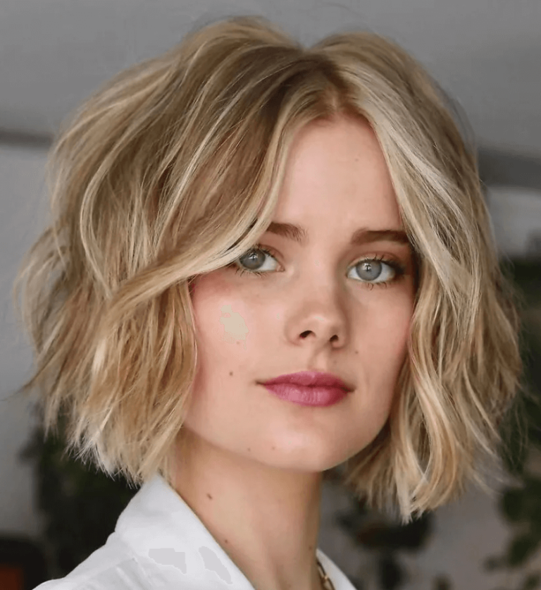 Beachy Wavy Bob with Curtain Bangs