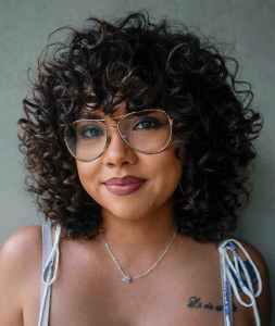 Curly Inverted Bob with Fringe Bangs