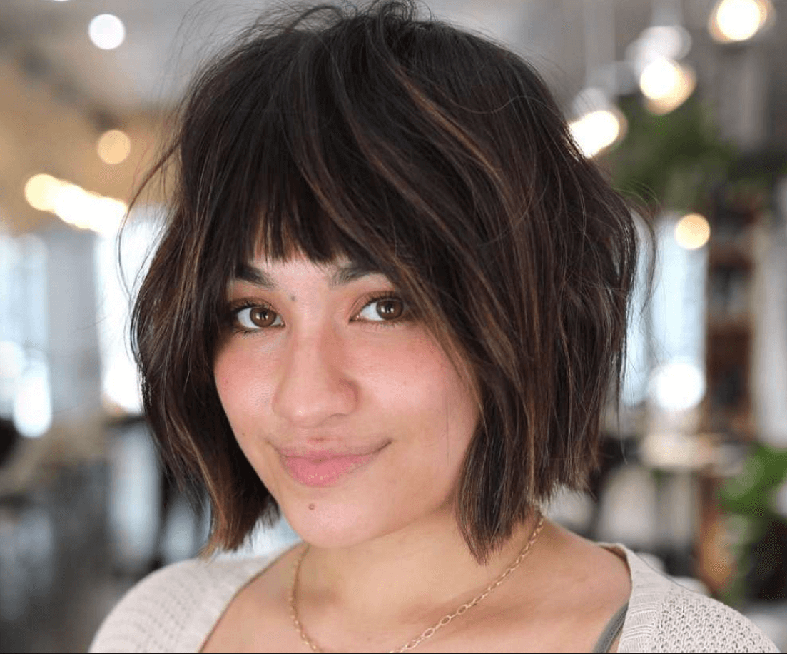 Inverted Bob with Side Bangs and Highlights